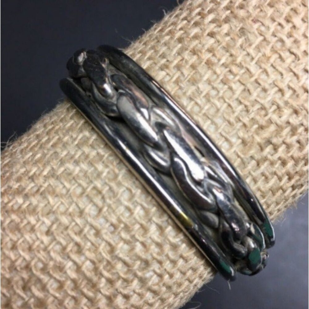 Cuff Bangle Bracelet As Is Silver Chain Link Design Retro BoHo Vintage Classic - Picture 1 of 5